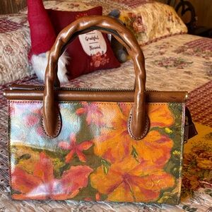 Patricia Nash Orange Floral Leather Satchel